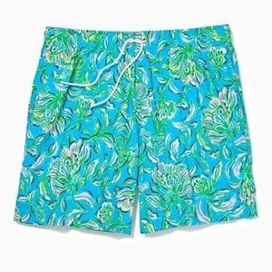 Lilly Pulitzer Capri Trunk Swim Shorts Floral Print Blue Green Pink‎ Size XL